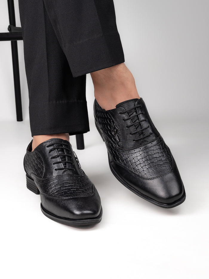 Augusto Black Leather Formal Shoes for Men - Lace-Up Shoes for Office & Party Wear