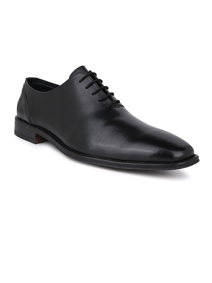 Black Leather Lace Up Shoes For Men With Sneaker Footpad
