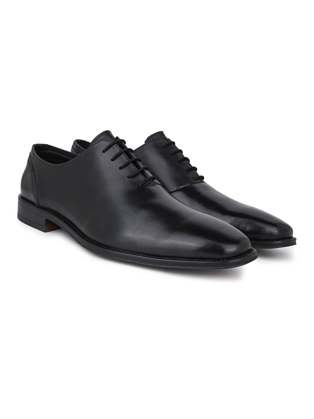 Black Leather Lace Up Shoes For Men With Sneaker Footpad