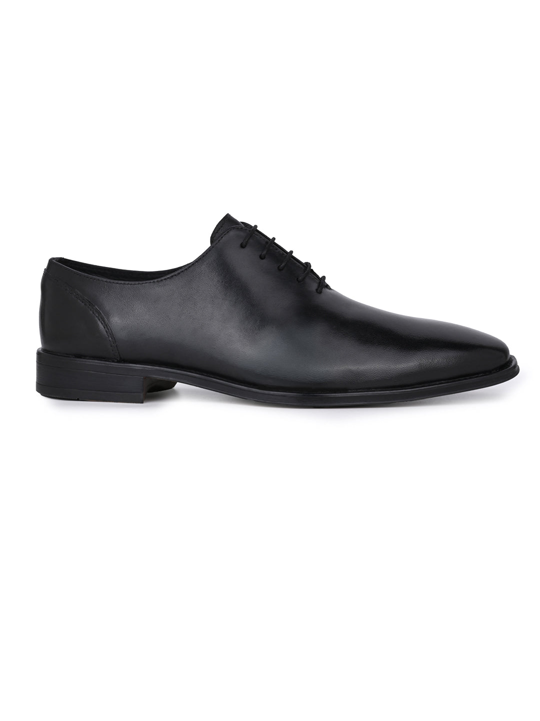 Black Leather Lace Up Shoes For Men With Sneaker Footpad