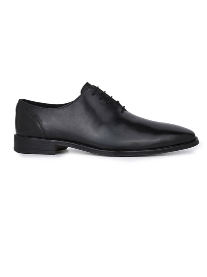 Black Leather Lace Up Shoes For Men With Sneaker Footpad