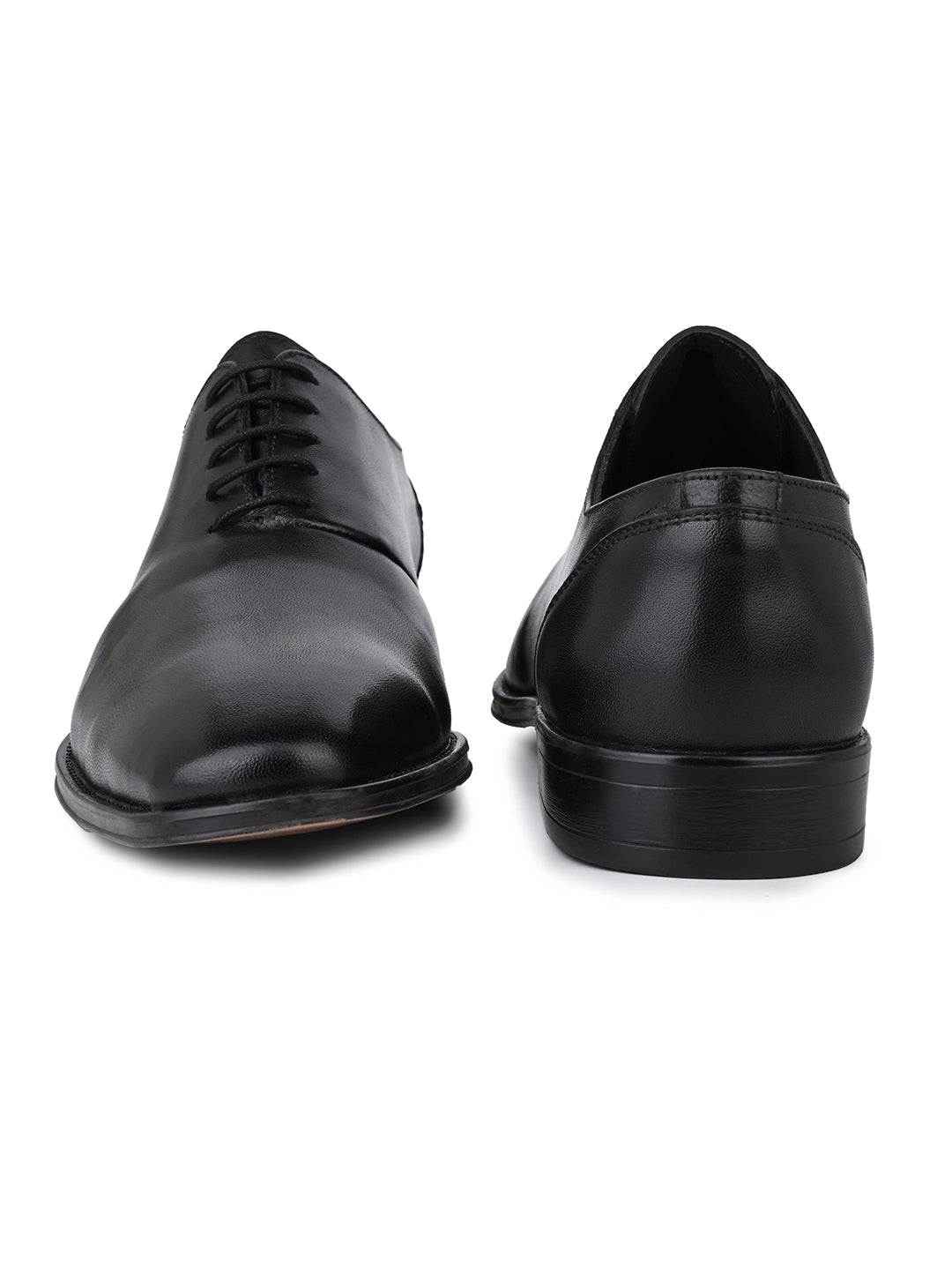 Black Leather Lace Up Shoes For Men With Sneaker Footpad