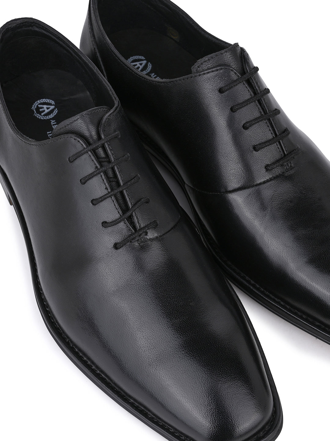 Black Leather Lace Up Shoes For Men With Sneaker Footpad