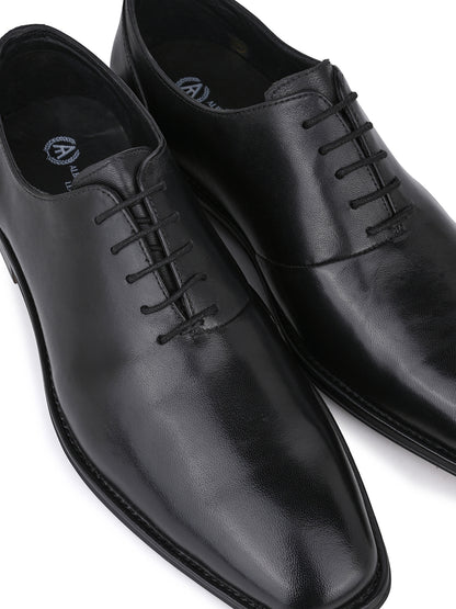 Black Leather Lace Up Shoes For Men With Sneaker Footpad
