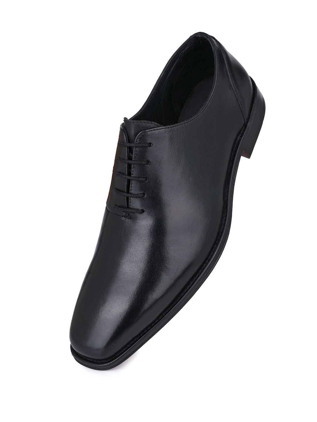Black Leather Lace Up Shoes For Men With Sneaker Footpad