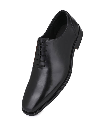 Black Leather Lace Up Shoes For Men With Sneaker Footpad