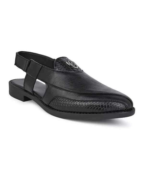 Sultan Black Peshawari Sandals for Men - Adjustable Backstrap Sandals for Casual & Ethnic Wear