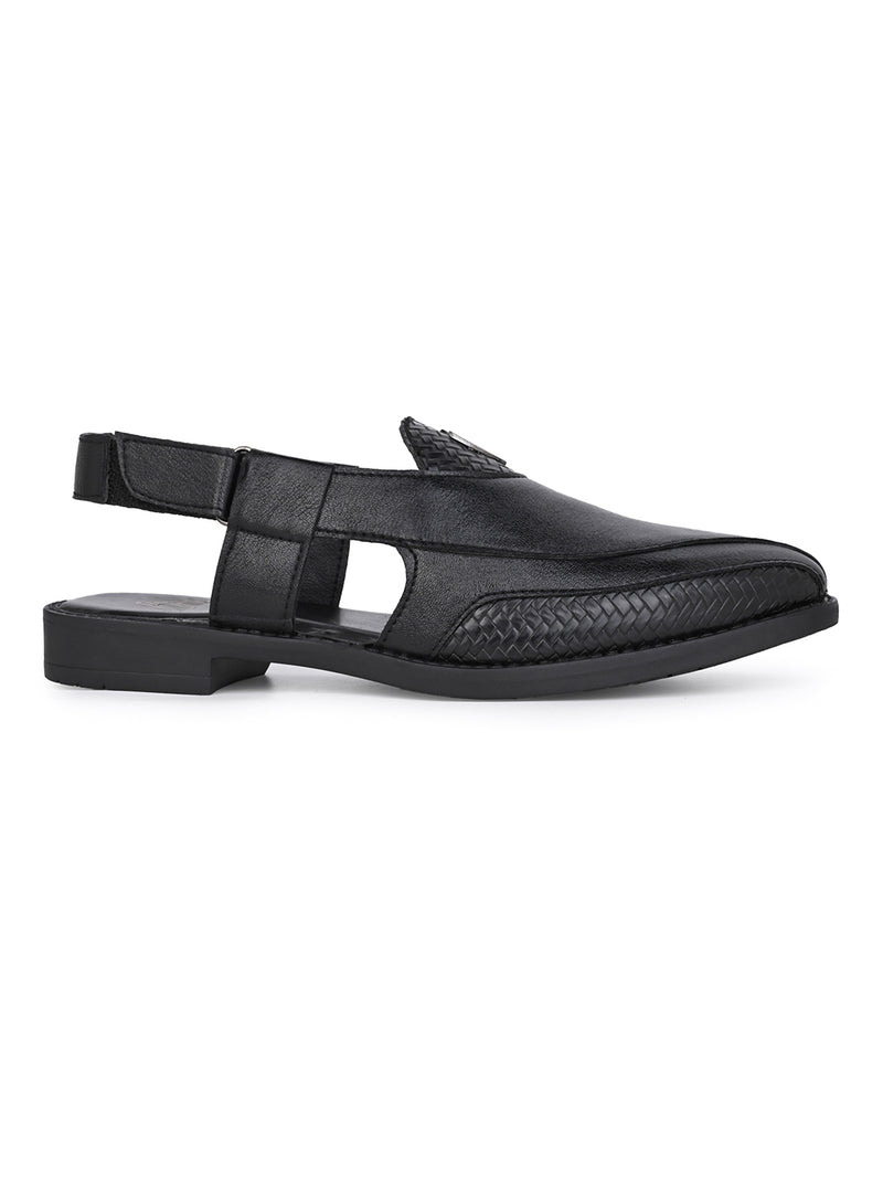 Sultan Black Peshawari Sandals for Men - Adjustable Backstrap Sandals for Casual & Ethnic Wear
