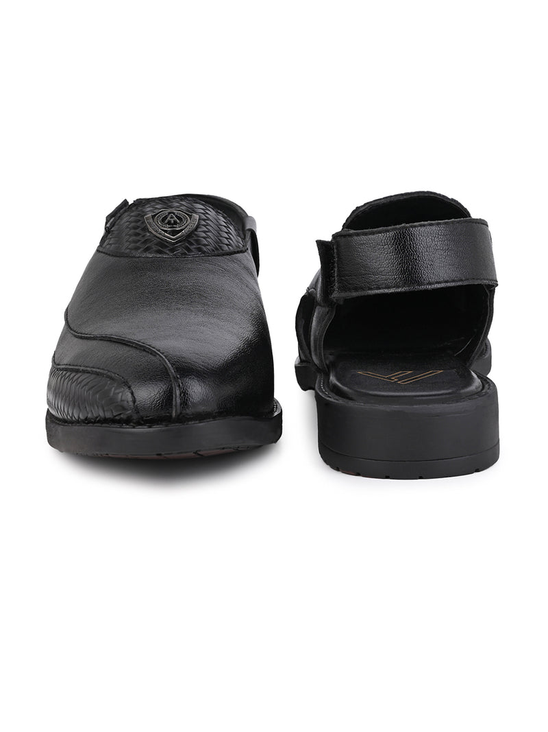 Sultan Black Peshawari Sandals for Men - Adjustable Backstrap Sandals for Casual & Ethnic Wear