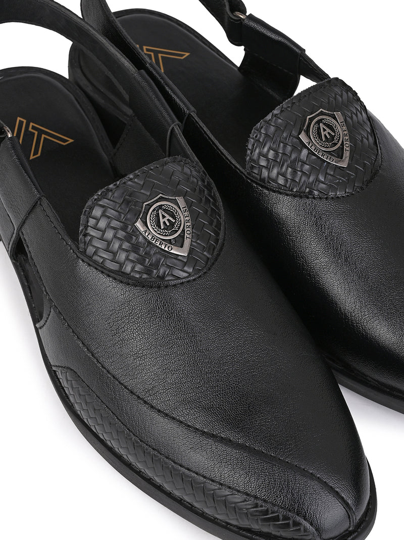 Sultan Black Peshawari Sandals for Men - Adjustable Backstrap Sandals for Casual & Ethnic Wear
