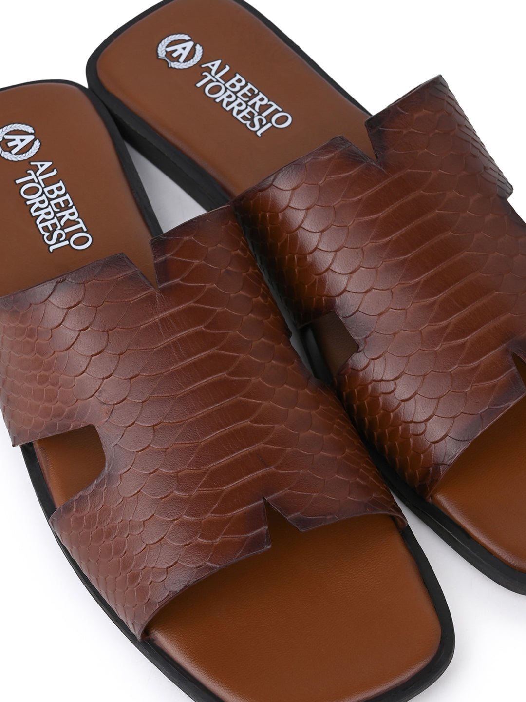 Alberto Torresi Men’s Tan Textured Slide Sandals
