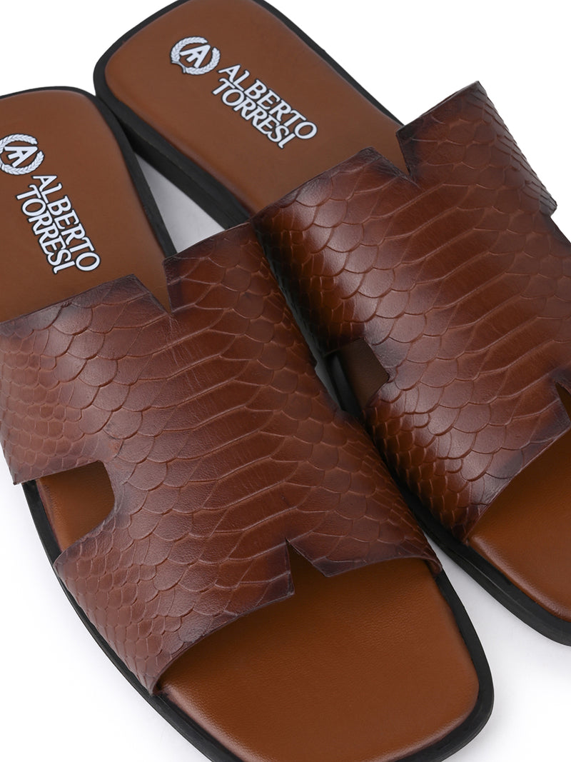 Alberto Torresi Men’s Tan Textured Slide Sandals