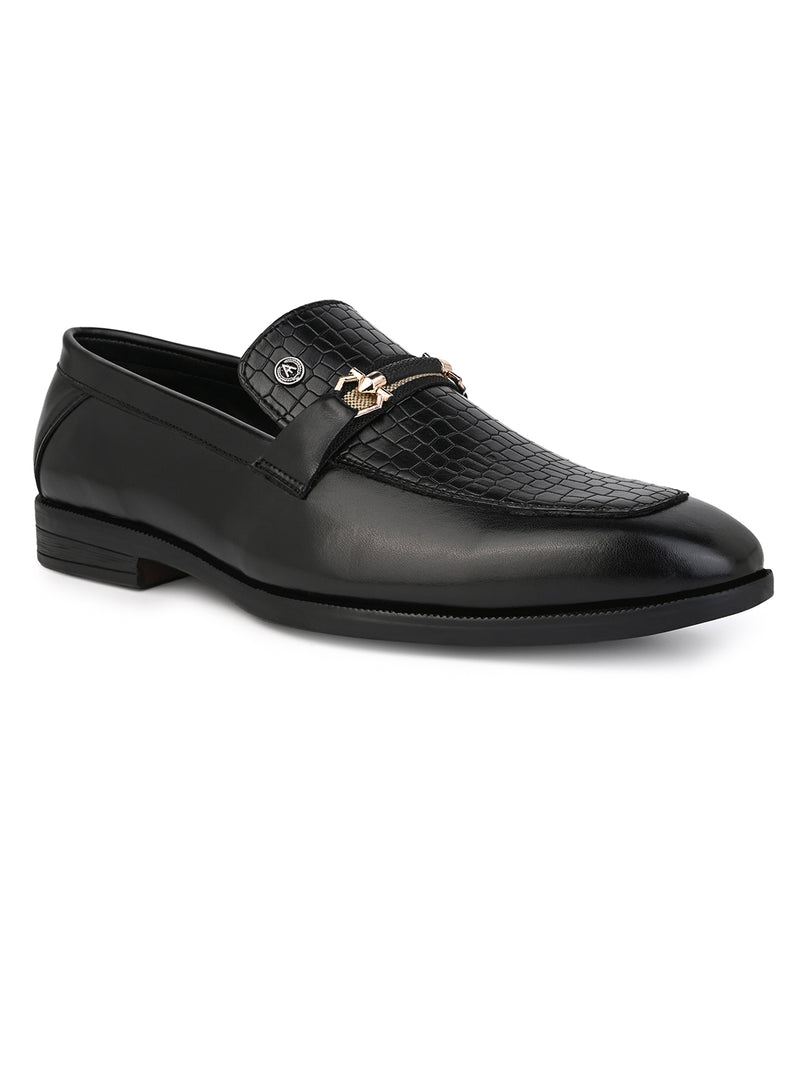 Calabria Black Loafers for Men - Buckle Slip-On Dress Shoes for Casual & Party Wear