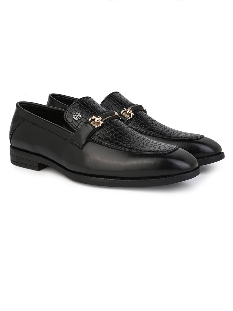 Calabria Black Loafers for Men - Buckle Slip-On Dress Shoes for Casual & Party Wear