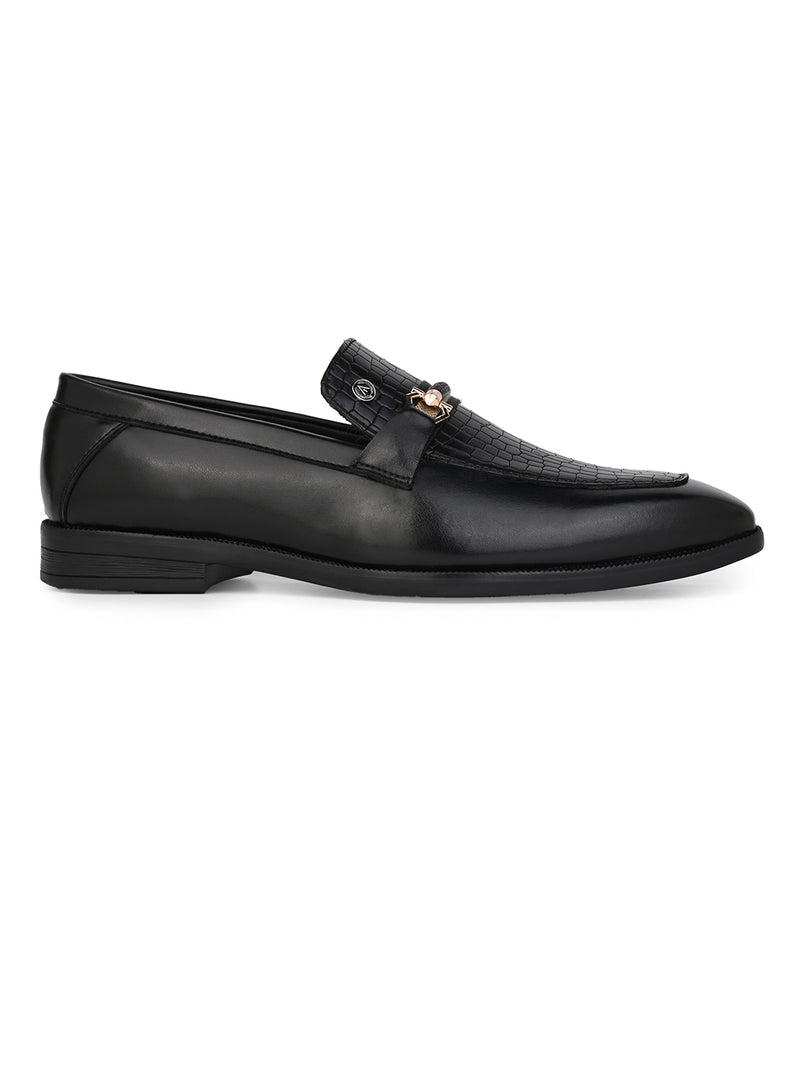 Calabria Black Loafers for Men - Buckle Slip-On Dress Shoes for Casual & Party Wear