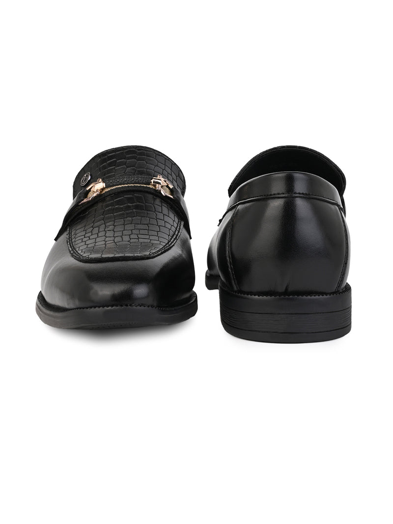 Calabria Black Loafers for Men - Buckle Slip-On Dress Shoes for Casual & Party Wear
