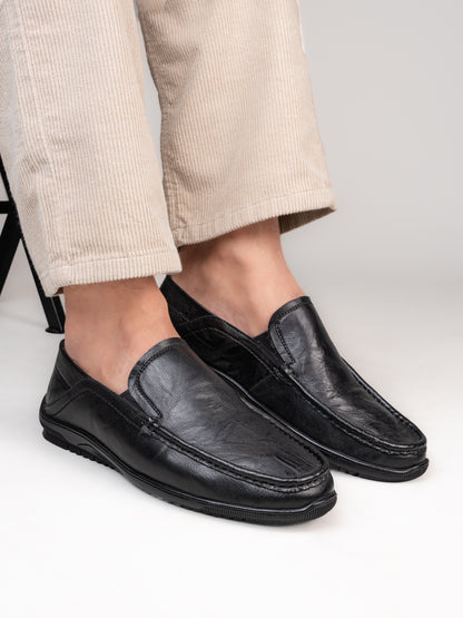 Alberto Torresi Black Leather Casual Loafers