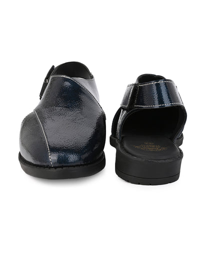 Alberto Torresi Blue Patent Crinkle Peshawari Sandal With Padded Insole