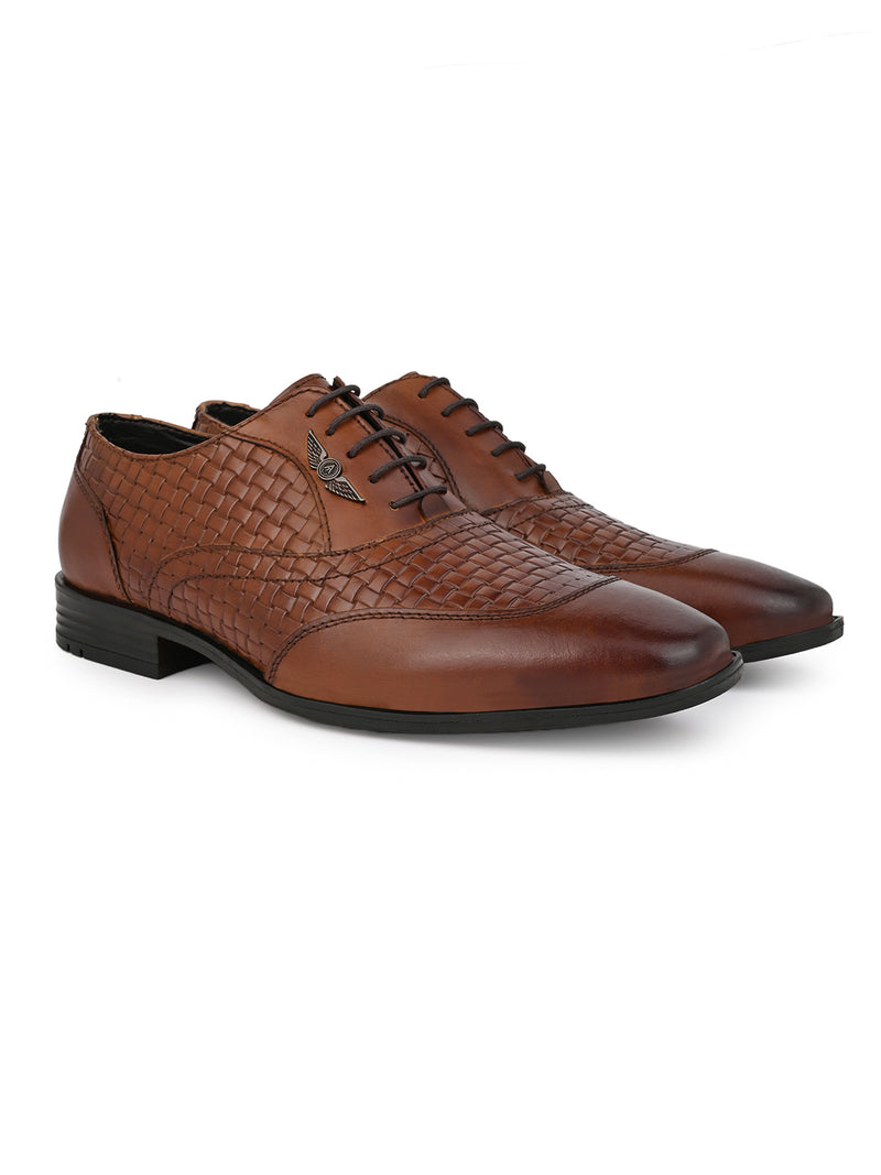 Augusto Tan Leather Formal Shoes for Men - Lace-Up Shoes for Office & Party Wear