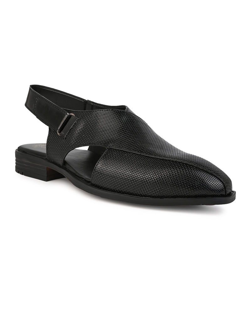 Faris Black Peshawari Sandals for Men - Adjustable Backstrap Sandals for Casual & Ethnic Wear
