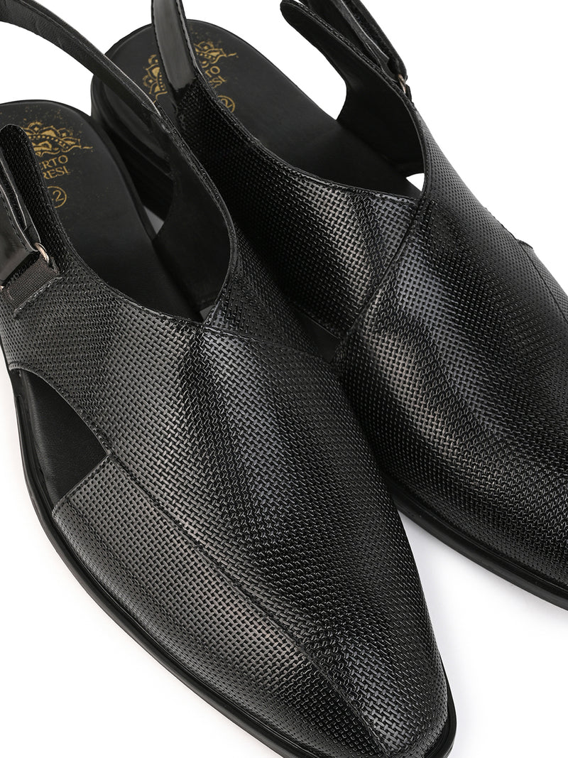 Faris Black Peshawari Sandals for Men - Adjustable Backstrap Sandals for Casual & Ethnic Wear