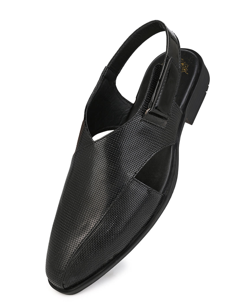 Faris Black Peshawari Sandals for Men - Adjustable Backstrap Sandals for Casual & Ethnic Wear