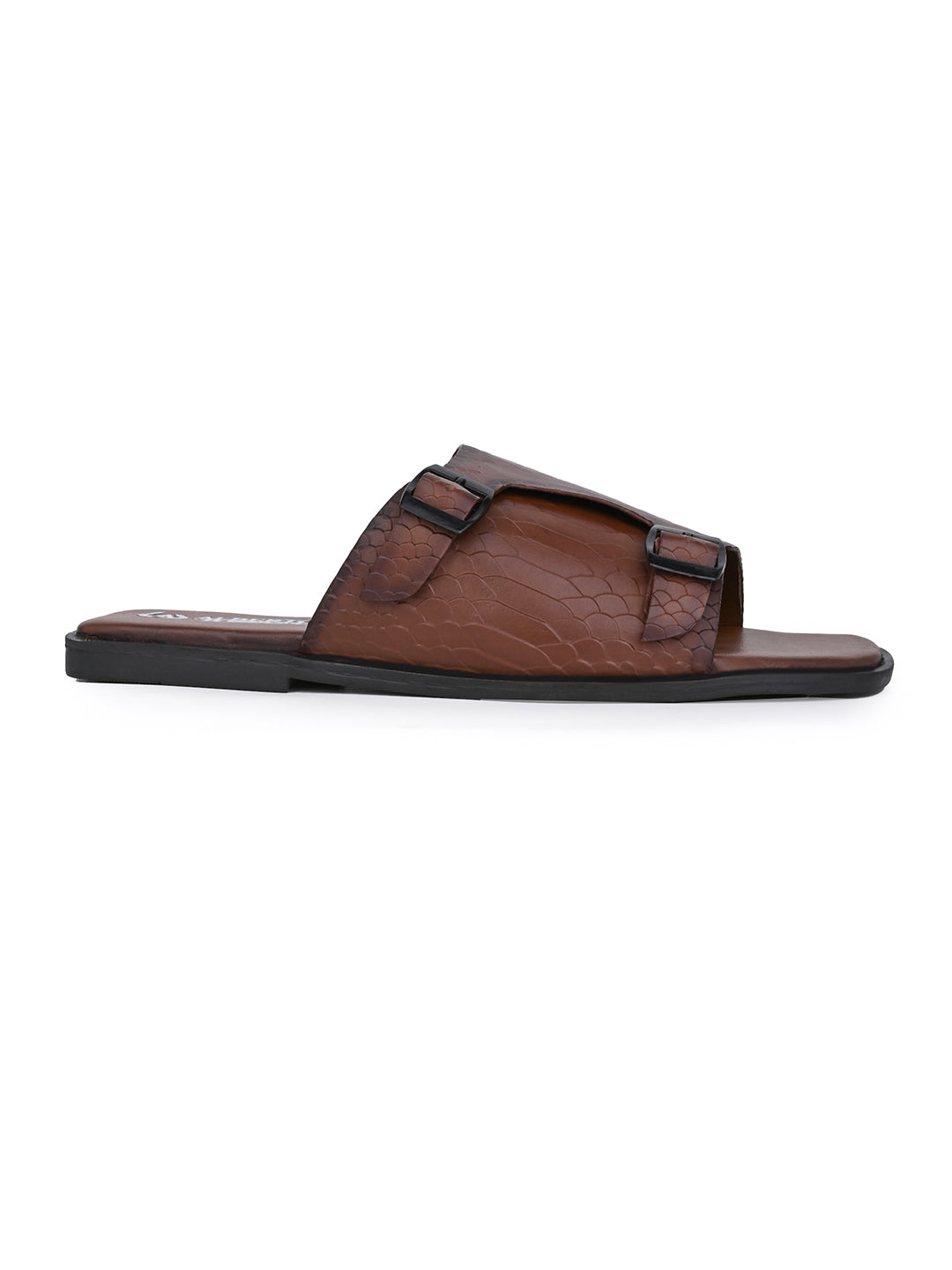 Alberto Torresi Men’s Tan Textured Leather Monk-Strap Slide