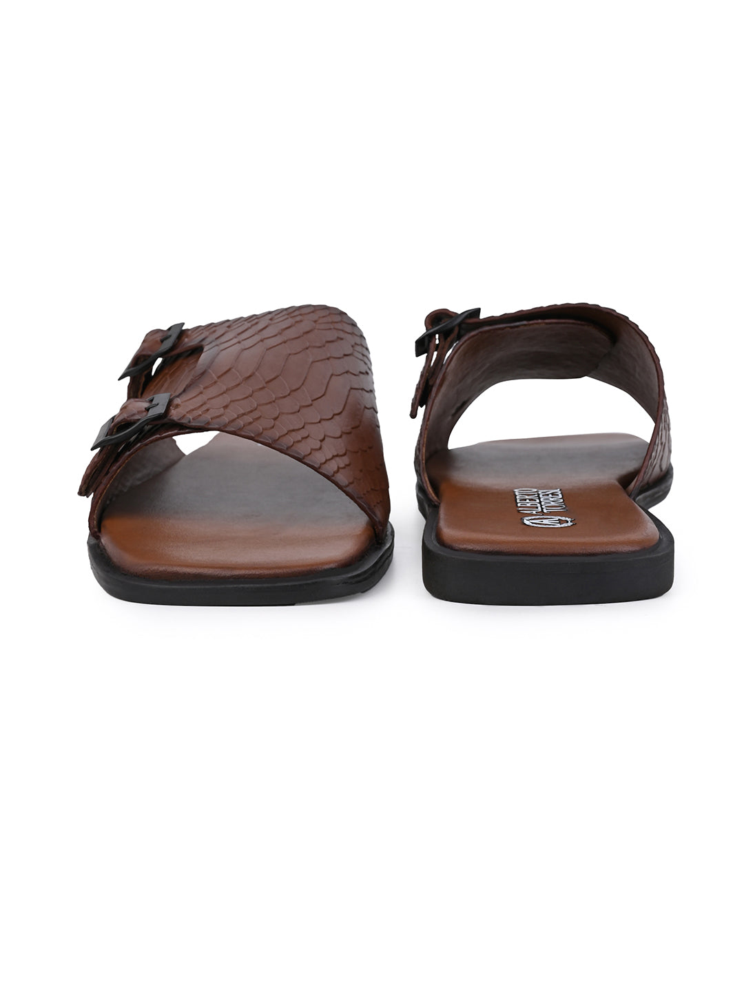 Alberto Torresi Men’s Tan Textured Leather Monk-Strap Slide