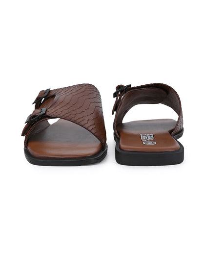 Alberto Torresi Men’s Tan Textured Leather Monk-Strap Slide