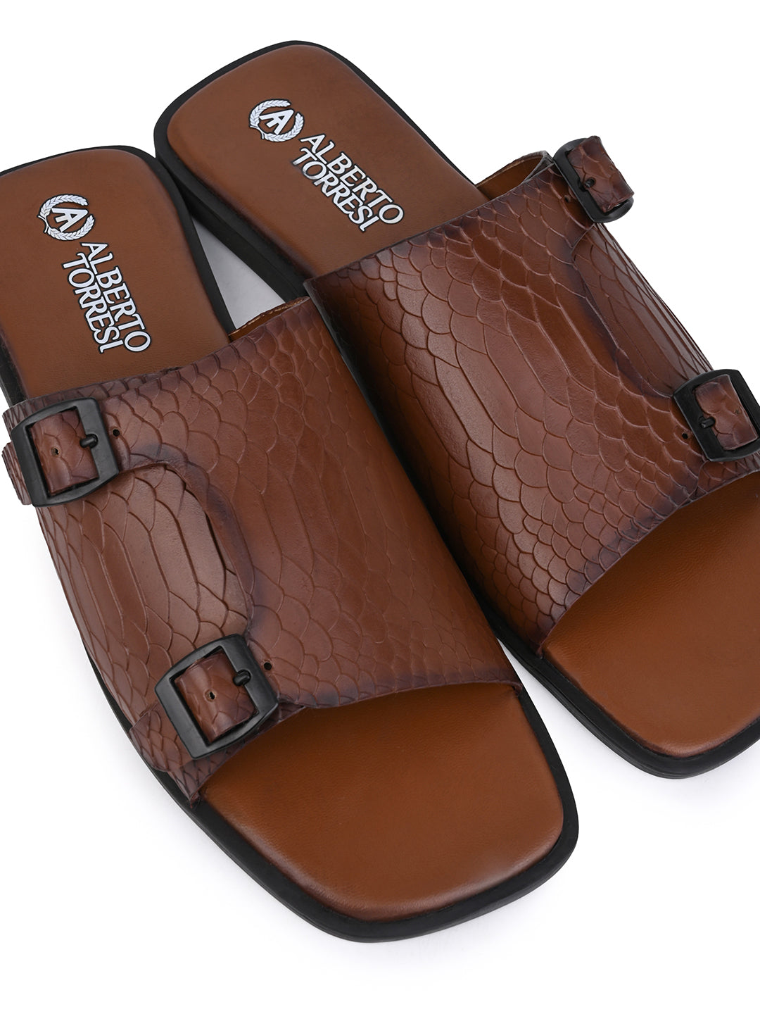 Alberto Torresi Men’s Tan Textured Leather Monk-Strap Slide