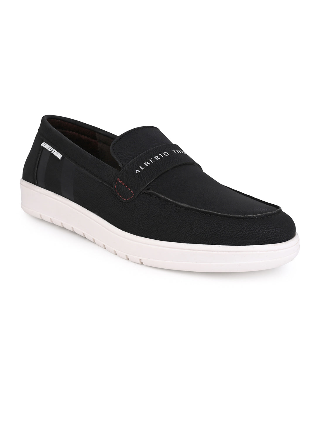 Alberto Torres Men’s Embossed Black Tech-Knit Slip-Ons