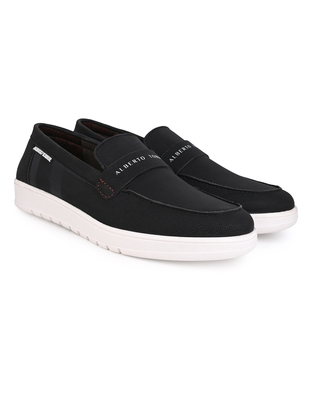Alberto Torres Men’s Embossed Black Tech-Knit Slip-Ons