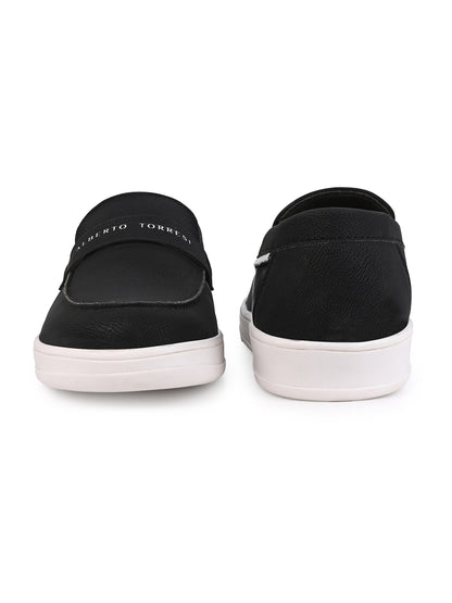 Alberto Torres Men’s Embossed Black Tech-Knit Slip-Ons