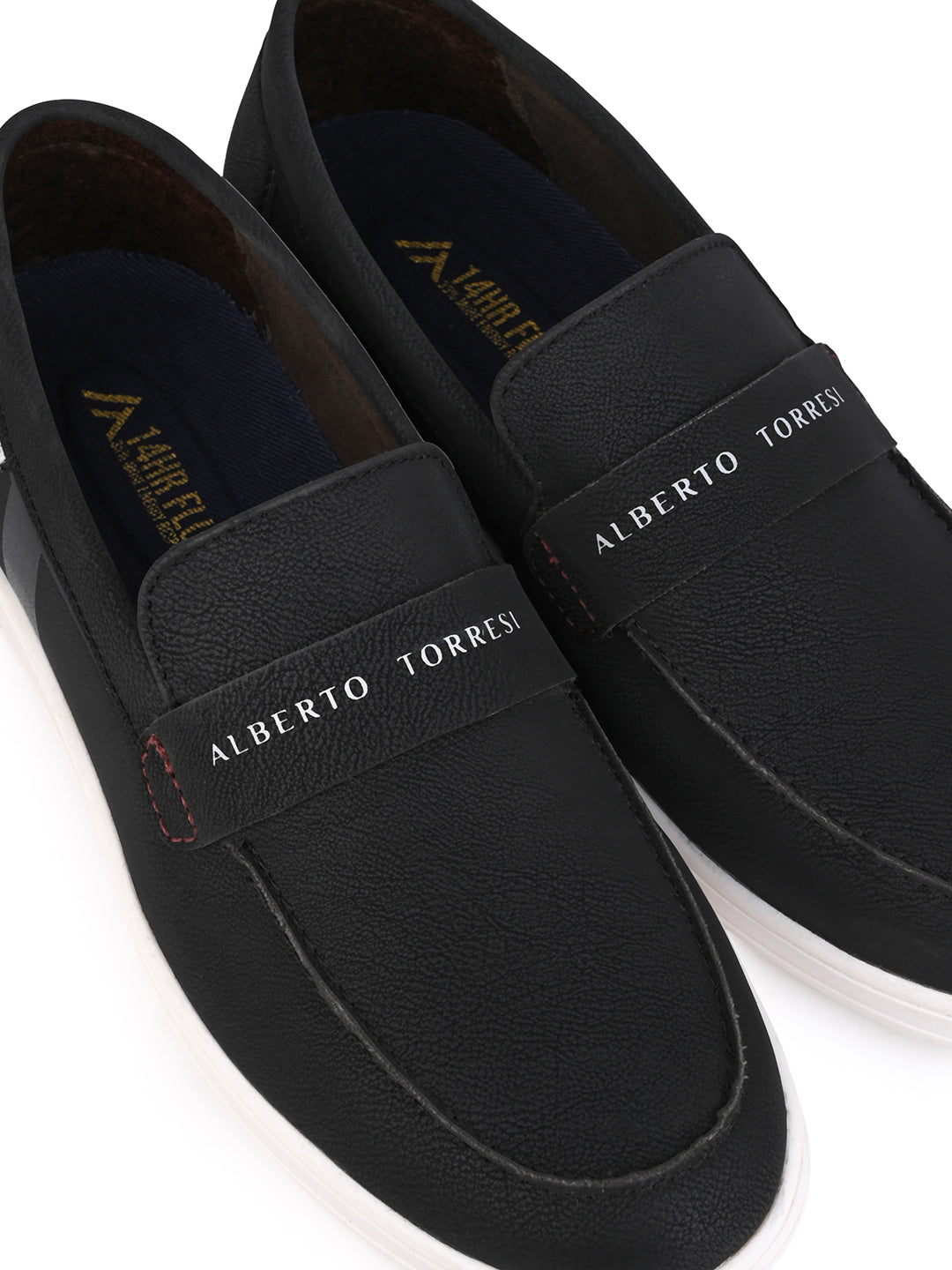 Alberto Torres Men’s Embossed Black Tech-Knit Slip-Ons