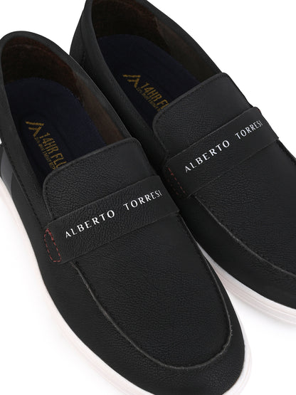 Alberto Torres Men’s Embossed Black Tech-Knit Slip-Ons