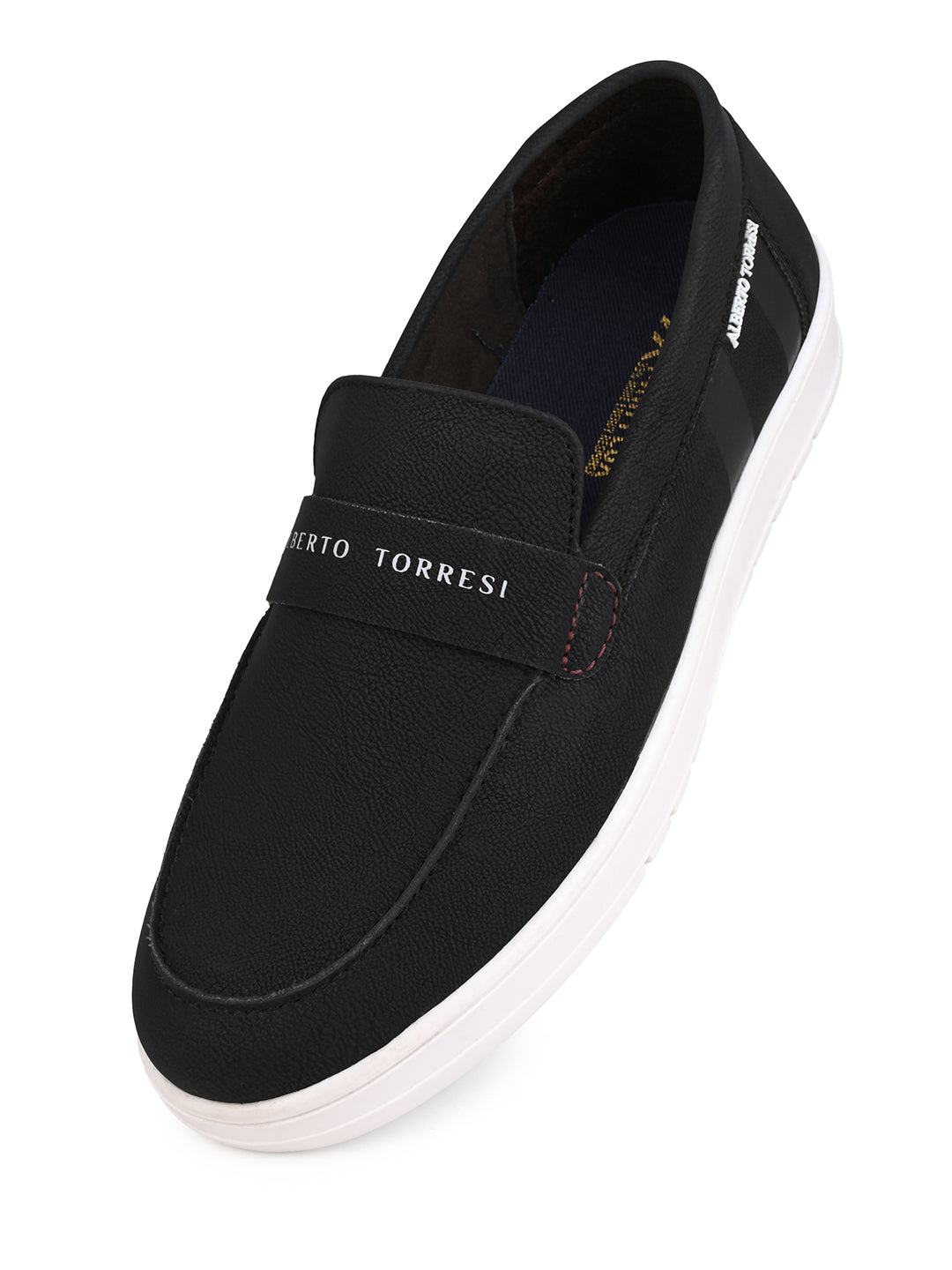 Alberto Torres Men’s Embossed Black Tech-Knit Slip-Ons