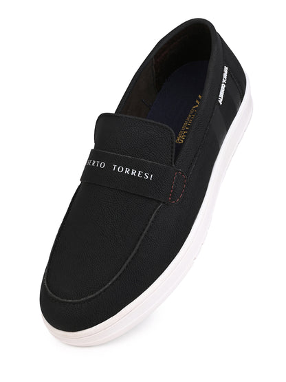 Alberto Torres Men’s Embossed Black Tech-Knit Slip-Ons