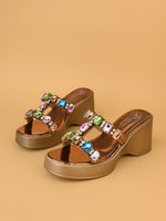 Rosavelle Beige Embellished Wedge Sandals for Women