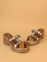 Rosavelle Beige Embellished Wedge Sandals for Women