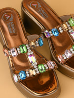 Rosavelle Beige Embellished Wedge Sandals for Women