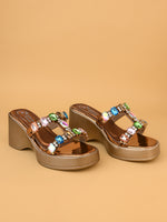 Rosavelle Beige Embellished Wedge Sandals for Women
