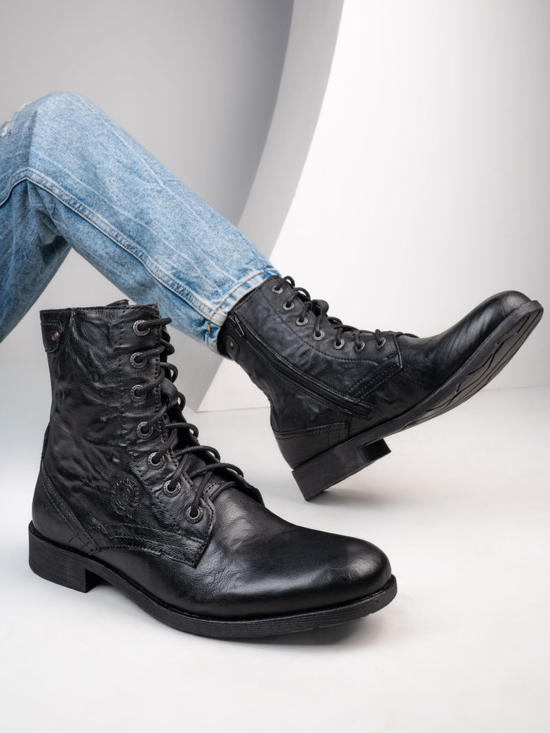 Barcus Black Genuine Leather Ankle Boots for Men