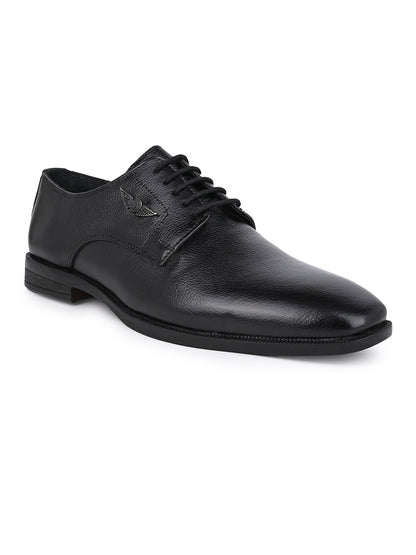 Men Textured Black Leather Lace-Up Formal Shoes with TPR Sole