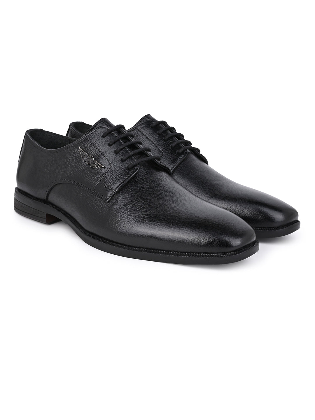 Men Textured Black Leather Lace-Up Formal Shoes with TPR Sole