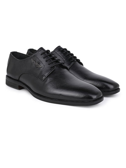 Men Textured Black Leather Lace-Up Formal Shoes with TPR Sole