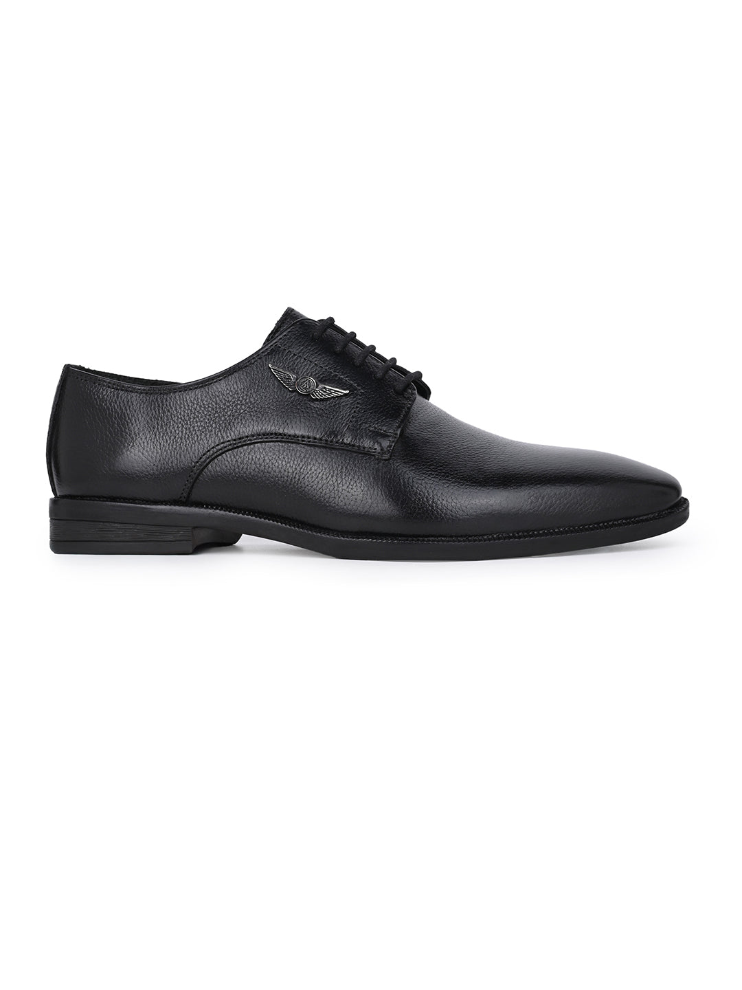 Men Textured Black Leather Lace-Up Formal Shoes with TPR Sole