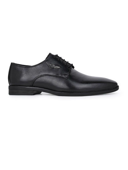 Men Textured Black Leather Lace-Up Formal Shoes with TPR Sole