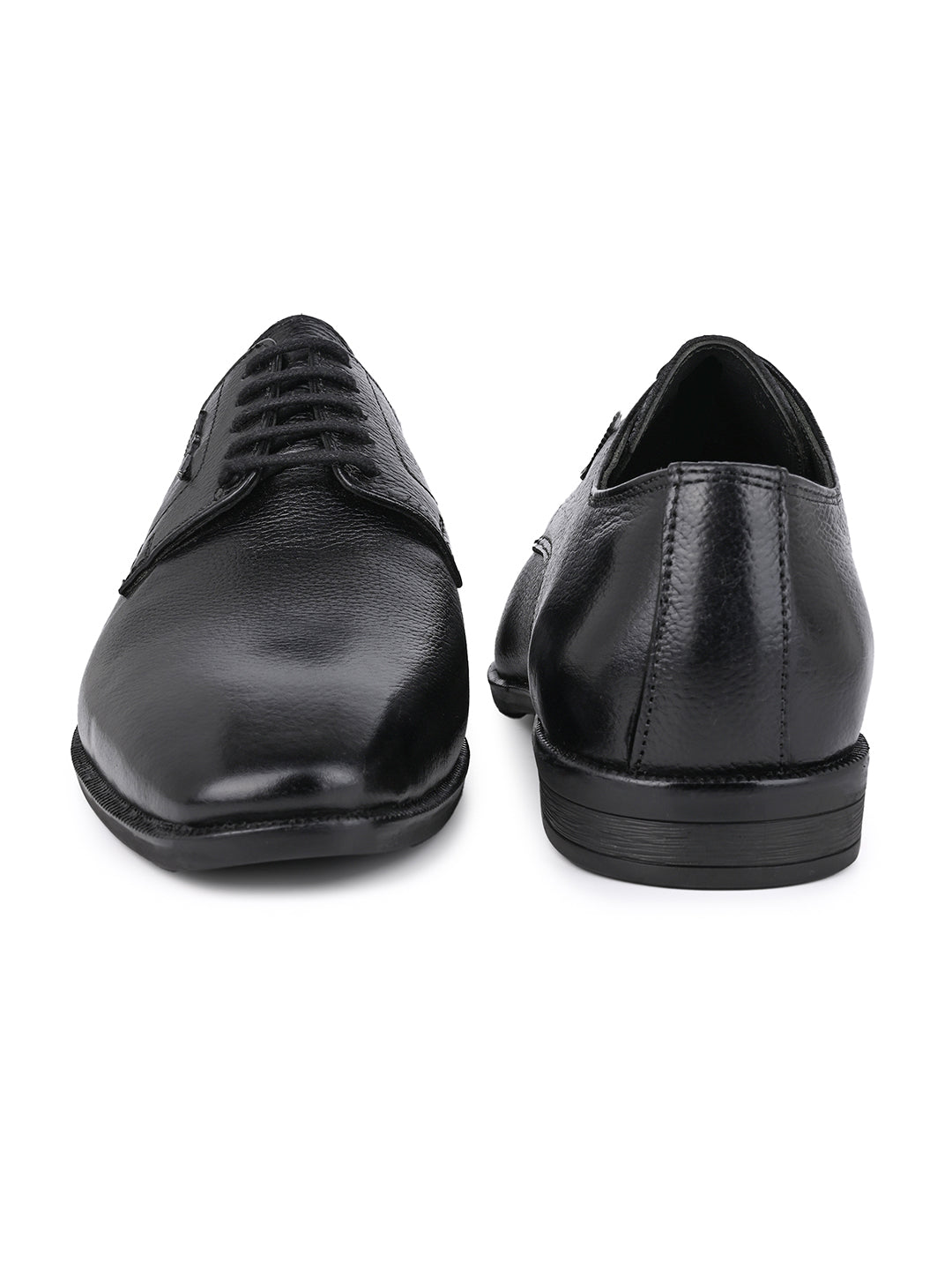 Men Textured Black Leather Lace-Up Formal Shoes with TPR Sole