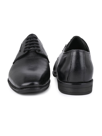 Men Textured Black Leather Lace-Up Formal Shoes with TPR Sole