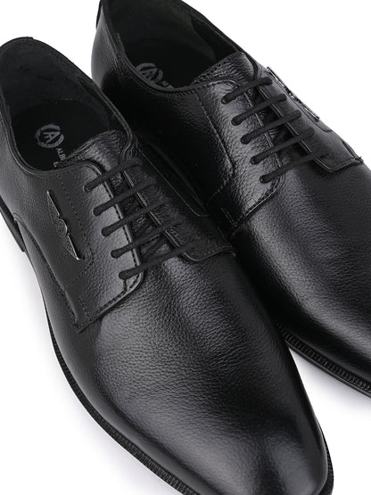Men Textured Black Leather Lace-Up Formal Shoes with TPR Sole